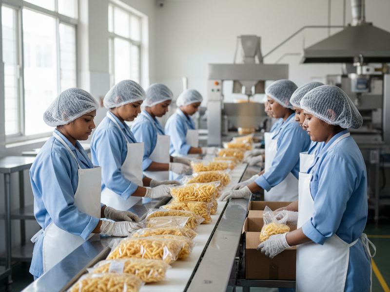 Stainless steel equipment in a food processing plant